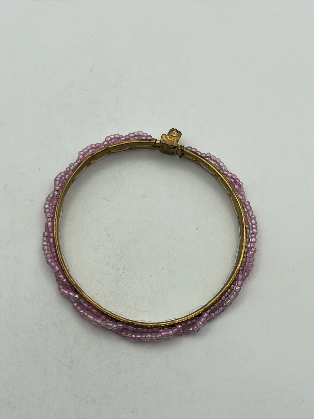 East India mid-20th-century vintage bangle bracelet pink seed beads gold tone